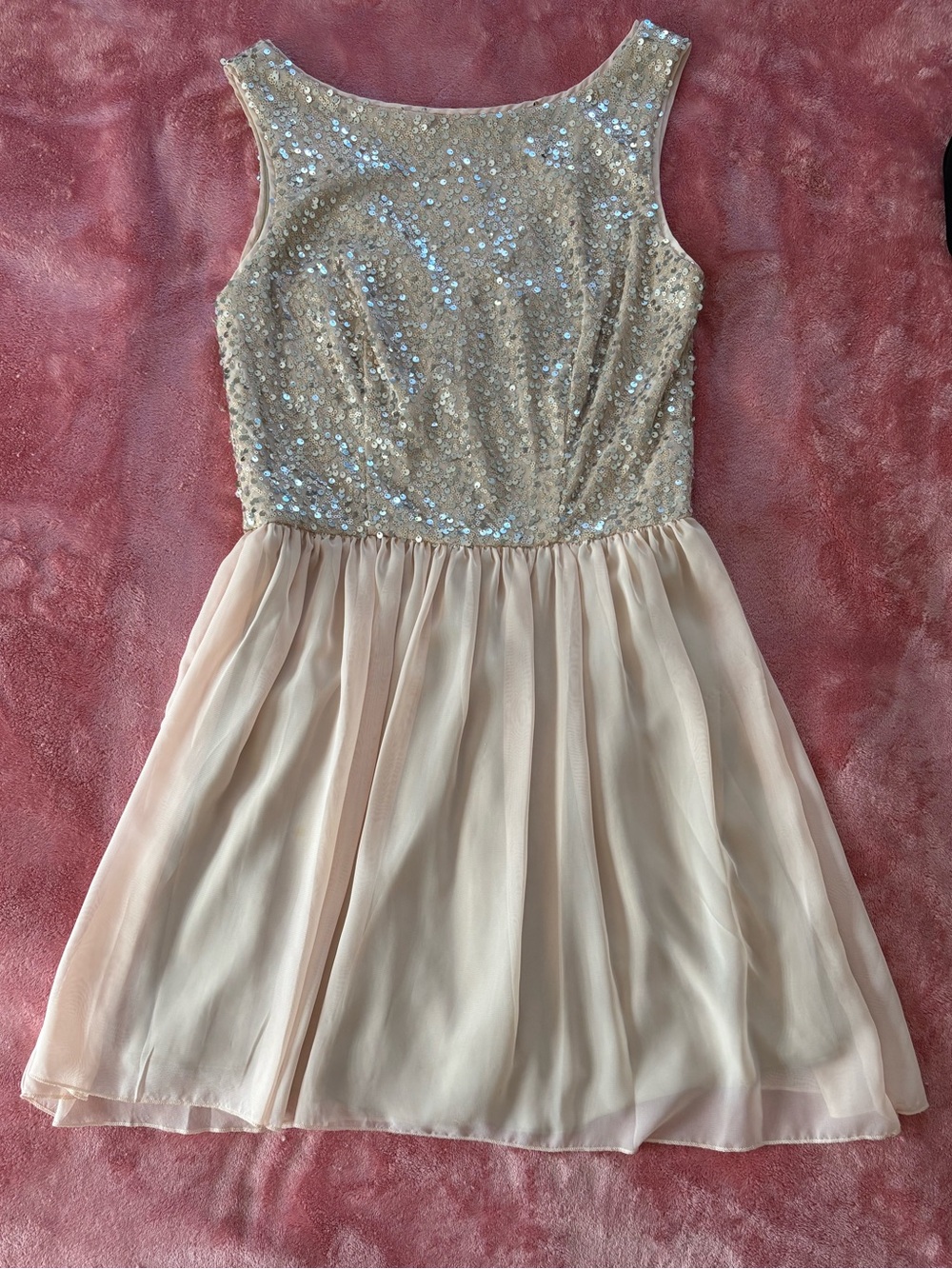 Speechless Champagne Sequin Bodice Blush Chiffon Midi Dress